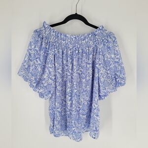 CeCe Floral Off-the-Shoulder Puffy Ruffled 3/4 Sleeve Blouse Size M New